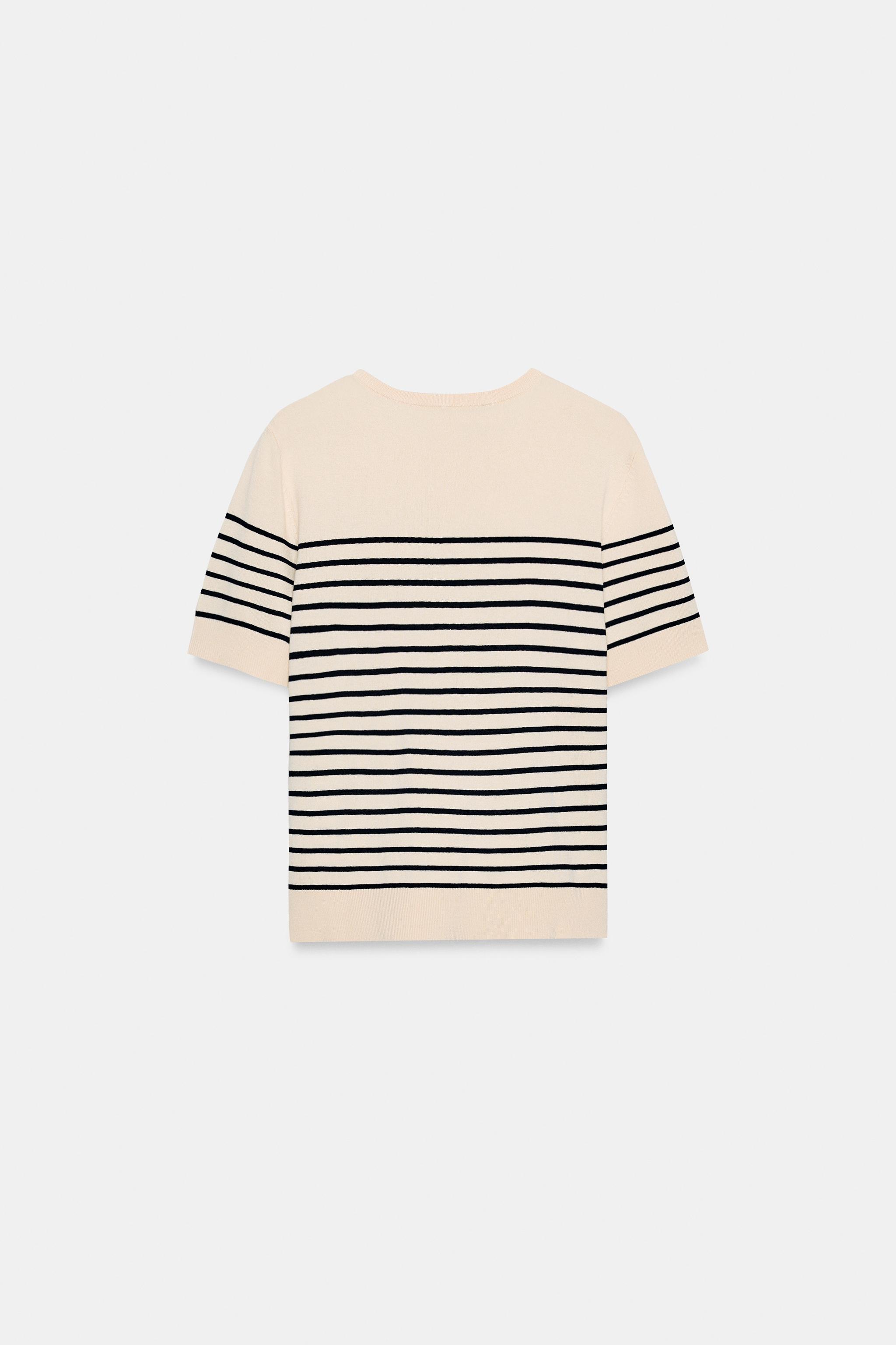 PULL EN MAILLE À MANCHES COURTES ET RAYURES